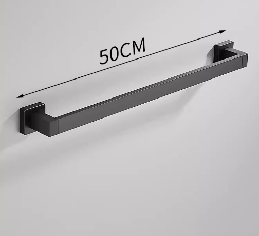 Hot Push Bathroom Single Rod Towel Bar Hanger (Black) (Specification: 50*7.5*5CM)