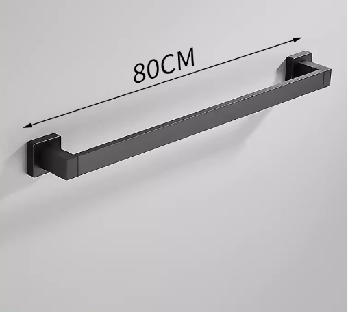 Hot Push Bathroom Single Rod Towel Bar Hanger (Black) (Specification: 80*7.5*5CM)