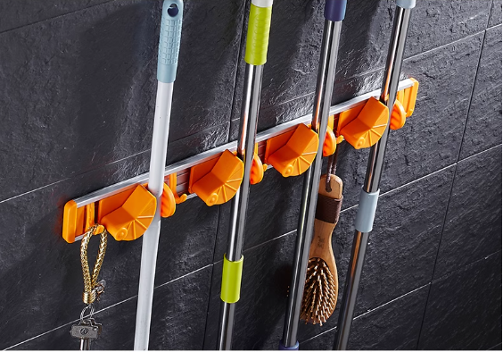 Hot push space aluminum magic mop holder (orange - four cards and five hooks) (specification: 50*5CM)