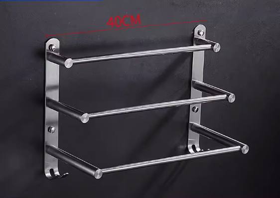 Hot push bathroom 304 stainless steel three-layer hanging towel rack (thickened with hook 40CM) (Specification: 40*28CM)