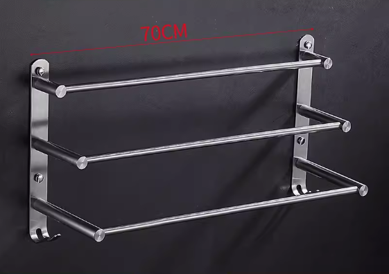 Hot push bathroom 304 stainless steel three-layer hanging towel rack (thickened with hook 70CM) (Specification: 70*28CM)