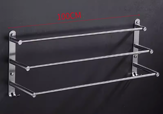 Hot push bathroom 304 stainless steel three-layer hanging towel rack (thickened with hook 100CM) (Specification: 100*28CM)