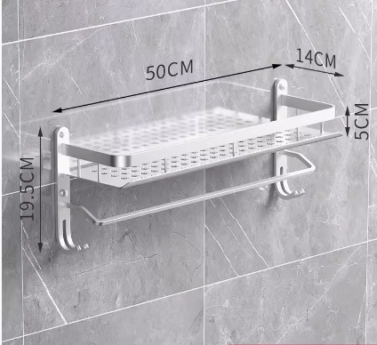 Hot push bathroom shelf (single layer with rod 50CM) (specification: 50*19.5*14*5CM)