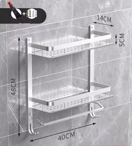 Hot push bathroom shelf (double layer with rod 40CM) (Specification: 40*48*14*5CM)