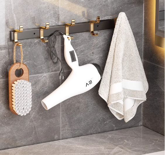 Hot push black gold hook (removable 5 hooks (double installation)) (specification: 38.5*5.5*3.2CM)