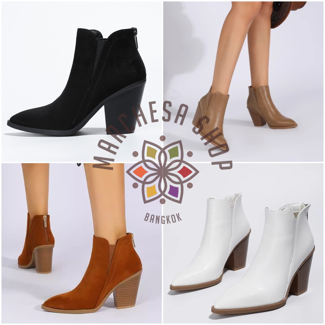 S3159 - 全真皮羊皮側小V彈加高踭踝靴