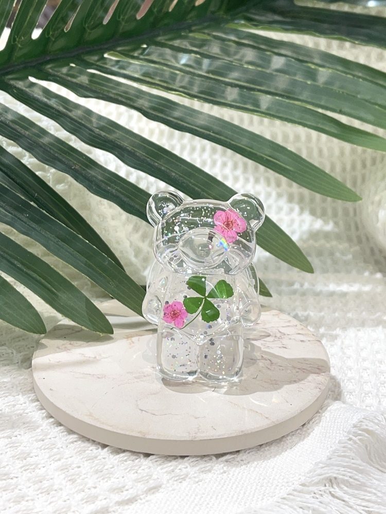 粉色幸運草熊熊手機支架