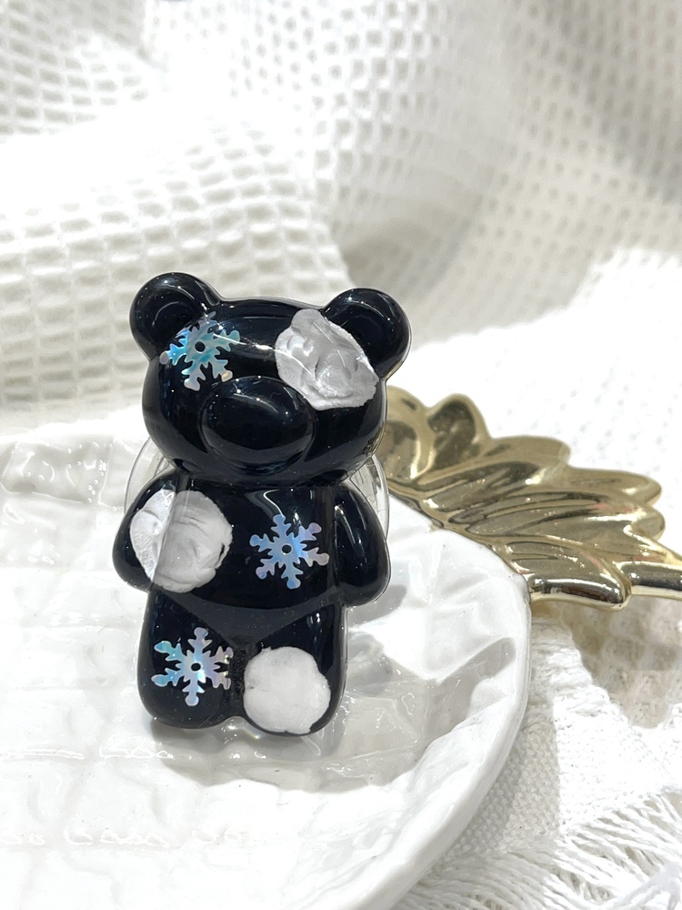 『黑』雪花熊熊手機氣囊支架