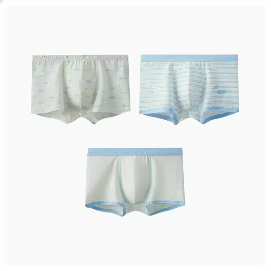 Hot recommendation [3 pieces] Children's pure cotton boxer briefs [(boys) Sea World + blue thick stripes + white] (110-170 sizes) (please contact customer service to confirm the delivery size after placing the order)