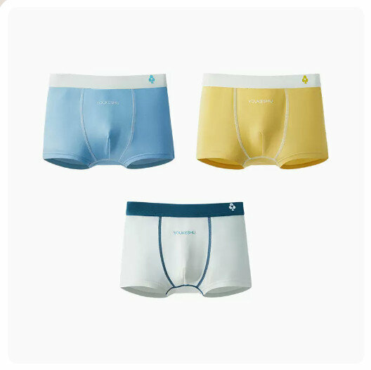 Hot recommendation [3 pieces] Children's pure cotton crotch boxer briefs [white + ginger + sunny blue] (110-160 sizes) (please contact customer service to confirm the delivery size after placing the order)
