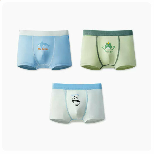 Hot recommendation [3 pieces] Children's pure cotton crotch boxer briefs [white + mint green + sunny blue] (110-170 sizes) (please contact customer service to confirm the delivery size after placing the order)