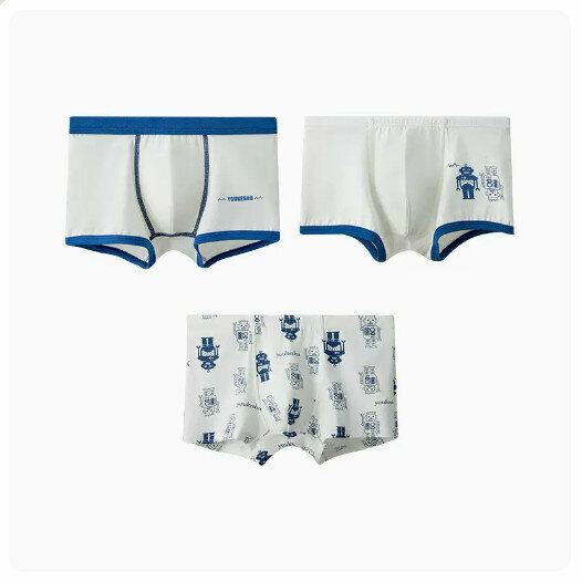 Hot recommendation [3 pieces] Children's pure cotton boxer briefs [(Boys) White + Wall-E + Robot Kingdom] (110-170 yards) (please contact customer service to confirm the delivery size after placing the order)