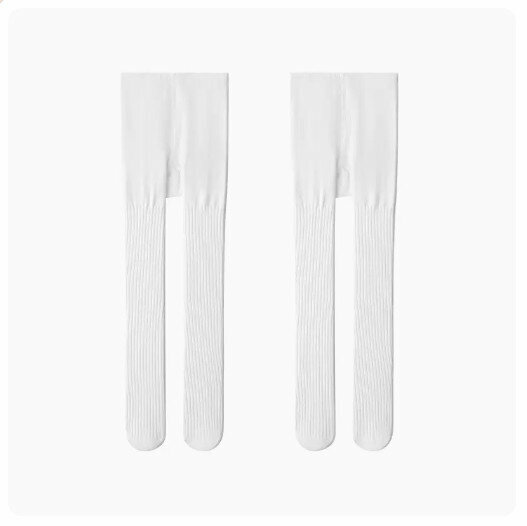 Hot Recommended (2 pieces) Children's Pantyhose Leggings [Ribbed Style] White + White] (Size: 120/140) (Please contact customer service to confirm the delivery size after placing the order)