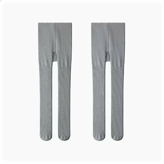 Hot Recommended (2 pieces) Children's Pantyhose Leggings [Ribbed Style] Light Gray + Light Gray] (Size: 120/140) (Please contact customer service to confirm the delivery size after placing the order)