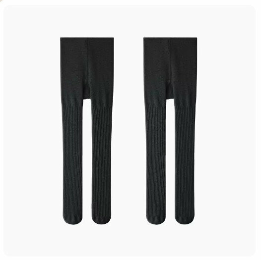 Hot Recommended (2 pieces) Children's Pantyhose Leggings [Ribbed Style] Black + Black] (Size: 120/140) (Please contact customer service to confirm the delivery size after placing the order)