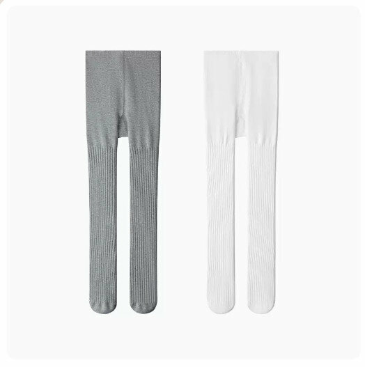 Hot recommendation (2 pieces) Children's pantyhose and leggings [ribbed style] light gray + white] (size: 120/140) (please contact customer service to confirm the delivery size after placing the order)