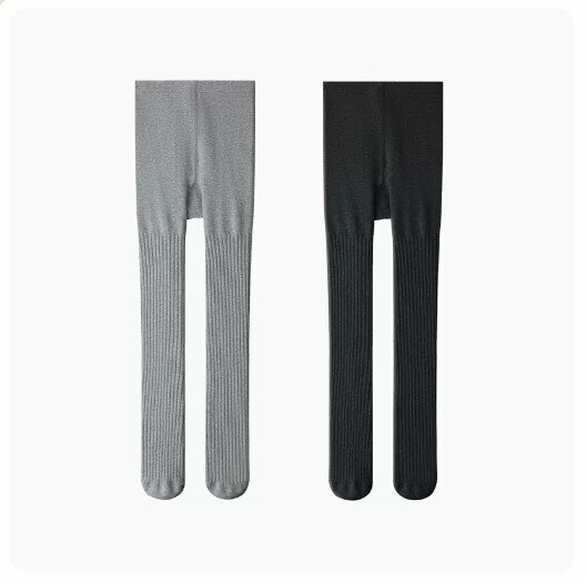 Hot Recommended (2 pieces) Children's Pantyhose Leggings [Ribbed Style] Light Gray + Black] (Size: 120/140) (Please contact customer service to confirm the delivery size after placing the order)