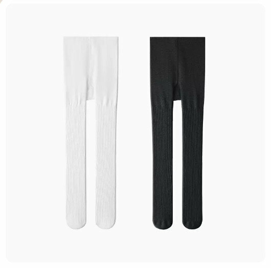 Hot Recommended (2 pieces) Children's Pantyhose Leggings [Ribbed Style] White + Black] (Size: 120/140) (Please contact customer service to confirm the delivery size after placing the order)