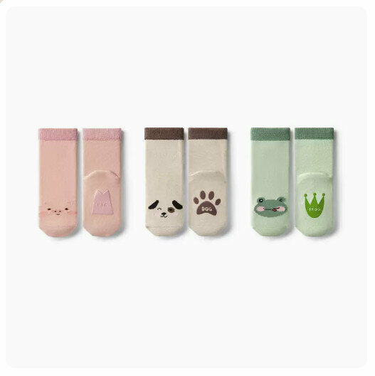 Hot recommendation (3 pairs) non-slip boneless glue socks [pig + dog + frog] (size: suitable for 1-3 years old)