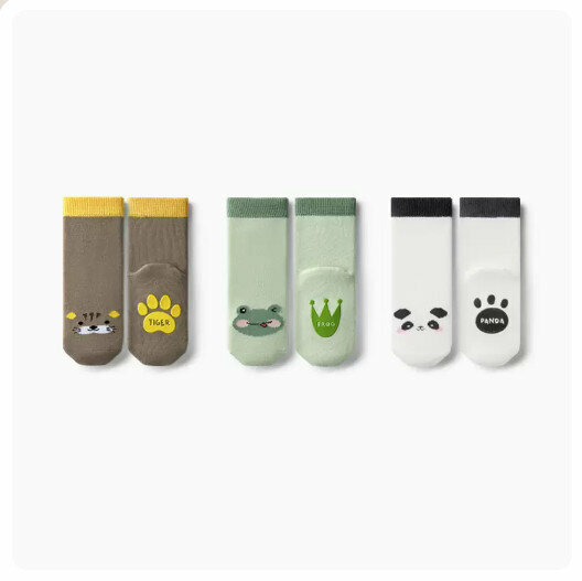 Hot recommendation (3 pairs) non-slip boneless glue socks [little tiger + frog + panda] (size: suitable for 1-3 years old)