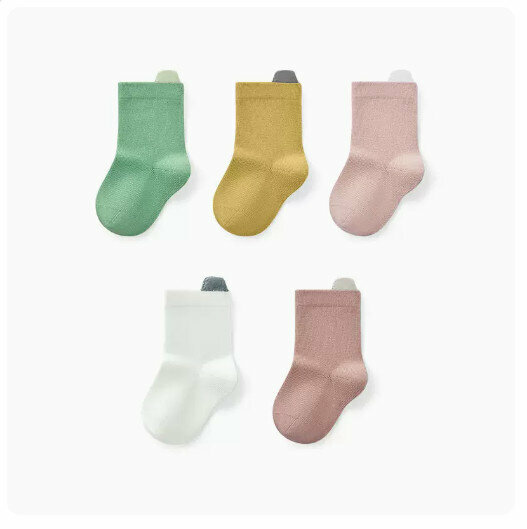 Hot recommendation (5 pairs) high elastic mid-calf socks boneless toddler socks [girls] light green + cheese yellow + cloud powder + milk white + grapefruit powder] (size: 0-3 years old) (please contact customer service after placing an order Confirm delivery size)