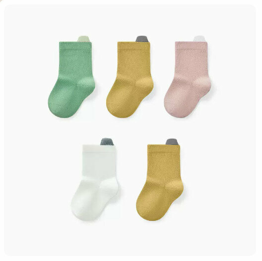 Hot recommendation (5 pairs) high elastic mid-calf socks boneless toddler socks [girls] light green + cheese yellow + cloud powder + milk white + cheese yellow] (size: 0-3 years old) (please contact customer service for confirmation after placing an order) Shipping size)