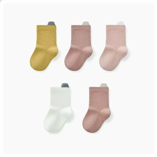 Hot recommendation (5 pairs) high elastic mid-calf socks boneless toddler socks [girls] cheese yellow + grapefruit powder + cloud powder + milk white + grapefruit powder] (size: 0-3 years old) (please contact after placing an order Customer service confirms delivery size)