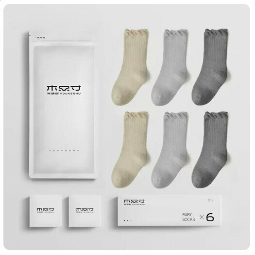 Hot recommendation (6 pairs) mid-tube boneless baby socks [light green + light green + dark gray green + dark gray green + gray green + gray green] (size: 0-6 months)