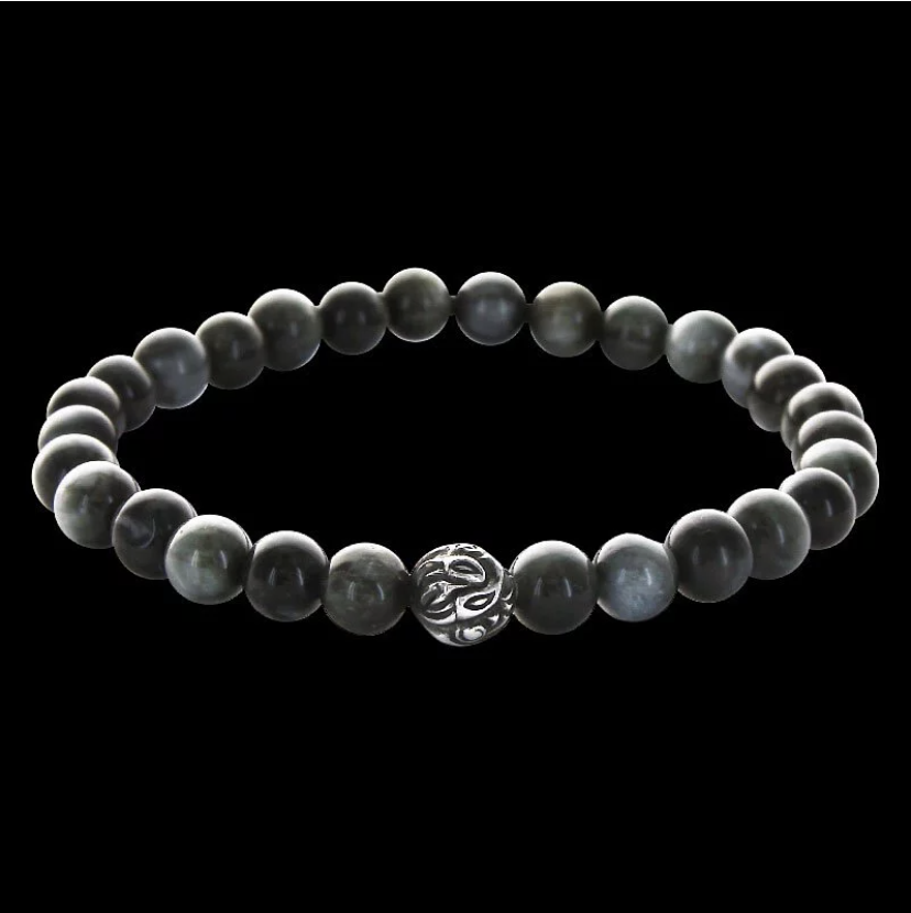 MF 6mm Stone Bracelet Silver W/ Embossed Nest Bead