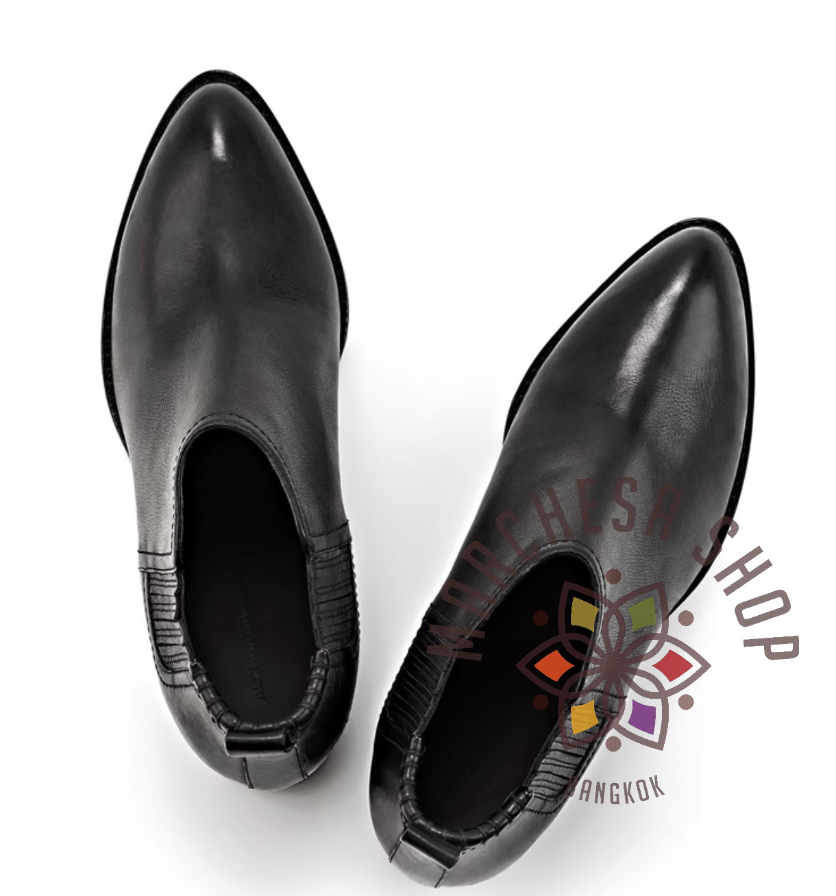 S3160 - 全真皮羊皮尖頭特色開口低踭踝靴