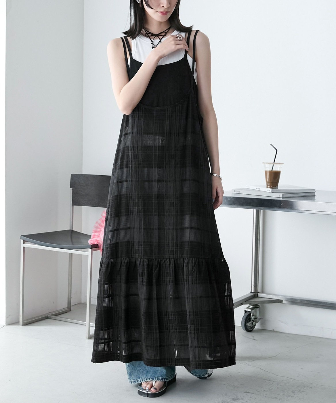 KTQ STORE ‧ Mono-Mart 透膚格紋連身裙
