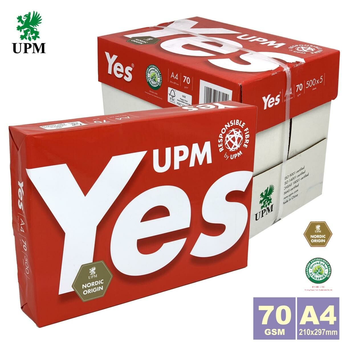 【箱裝】70克 A4 "YES" 白影印紙 (2,500張) 5包 a4紙
