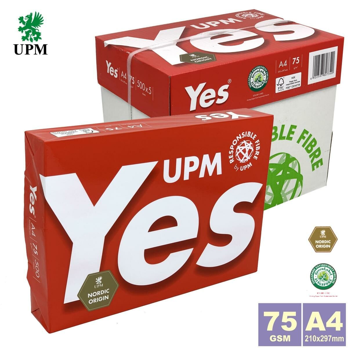 【箱裝】75克 A4 "YES" 白影印紙 (2,500張) 5包 a4紙