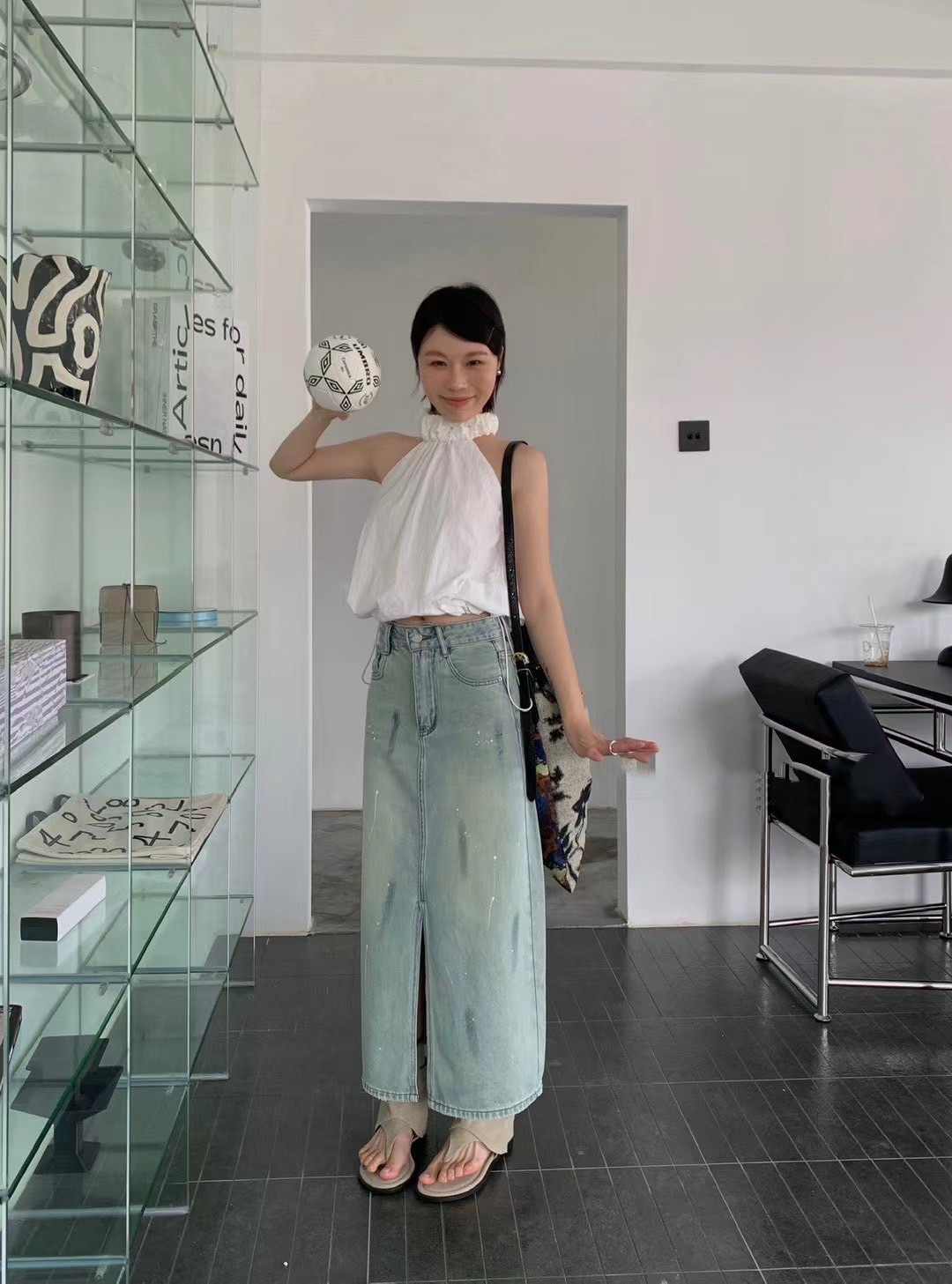 復古潑漆牛仔A字長裙(特)