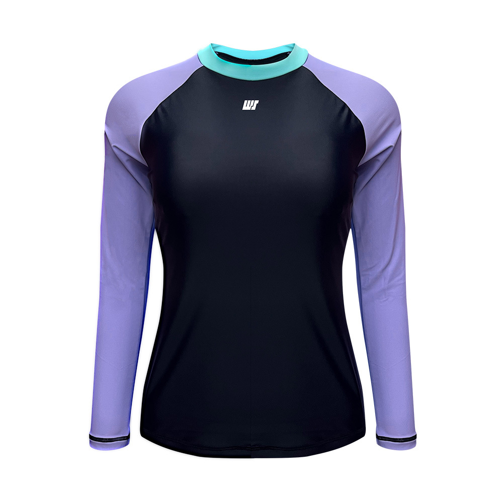 女士長袖游泳防曬上衣內襯運動內衣 - 黑/紫