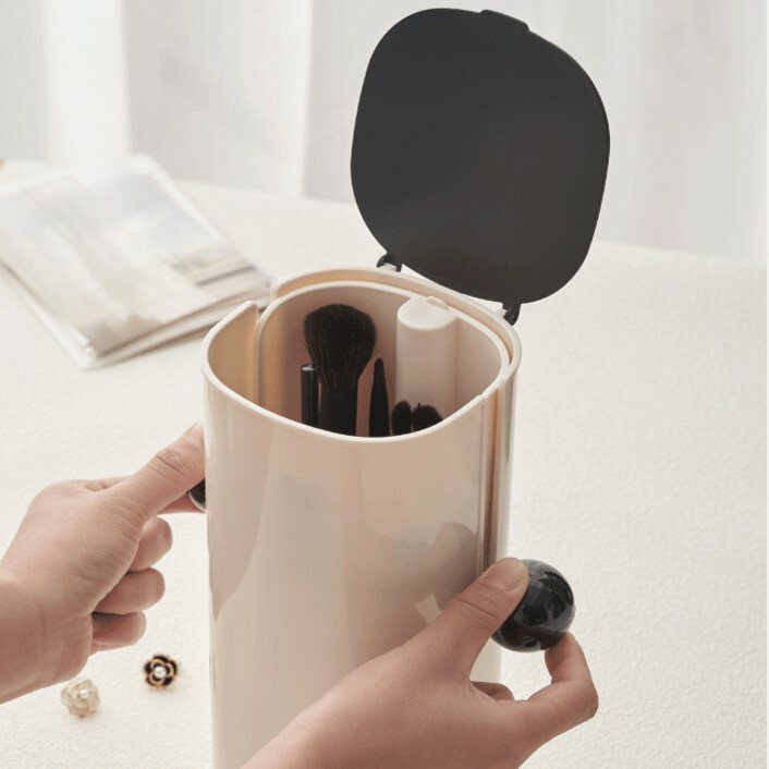 《4559》簡約素色分隔式化妝刷收納桶