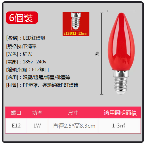 Hot Recommendation [Pack of 6] LED Lotus Lantern Wedding Red Bulb (Candle Red Bulb E12 Screw)