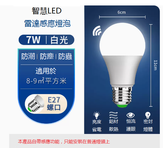 Hot recommended LED radar sensor bulb 7w