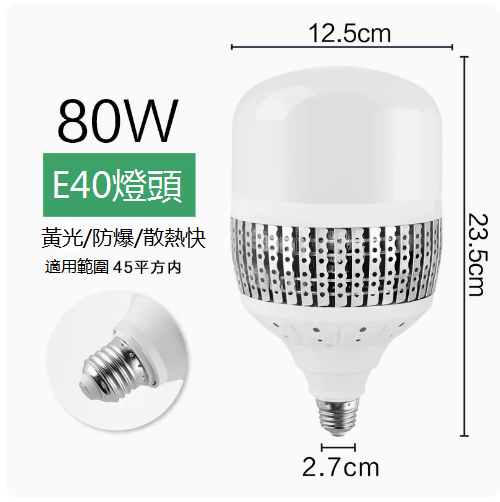 Hot recommended LED energy-saving light bulb (yellow light 80W high power E40 screw socket)