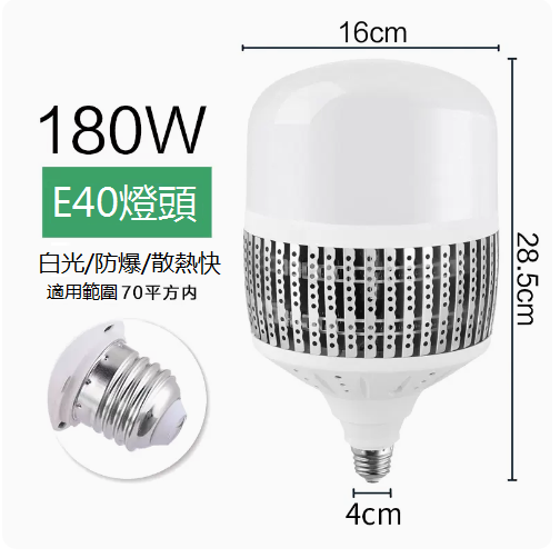 Hot recommended LED energy-saving light bulb (white light 180W high power E40 screw socket)
