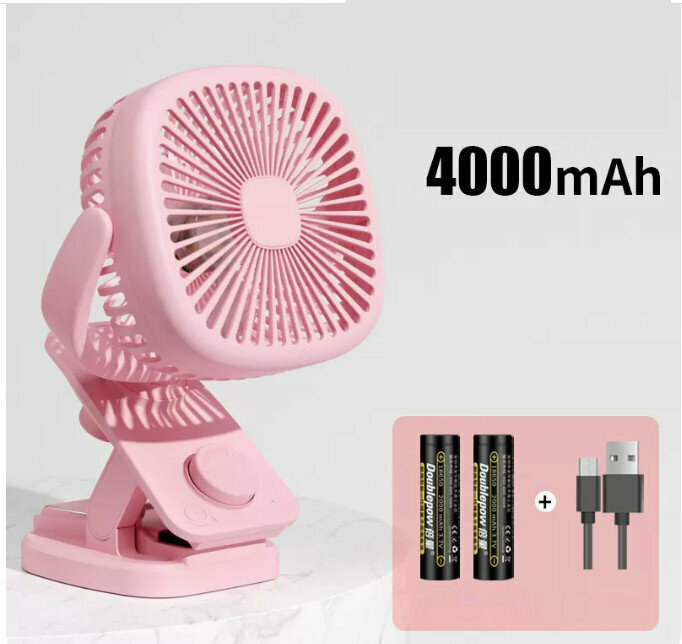 熱推搖頭小電風扇(標準版粉紅色+2節2000毫安培電池+usb充電線)