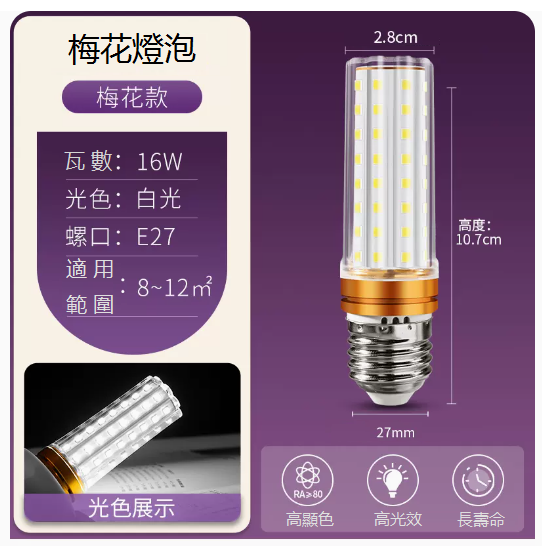 Hot recommended LED light bulb corn lamp (e27 screw socket, super bright 16W white light)
