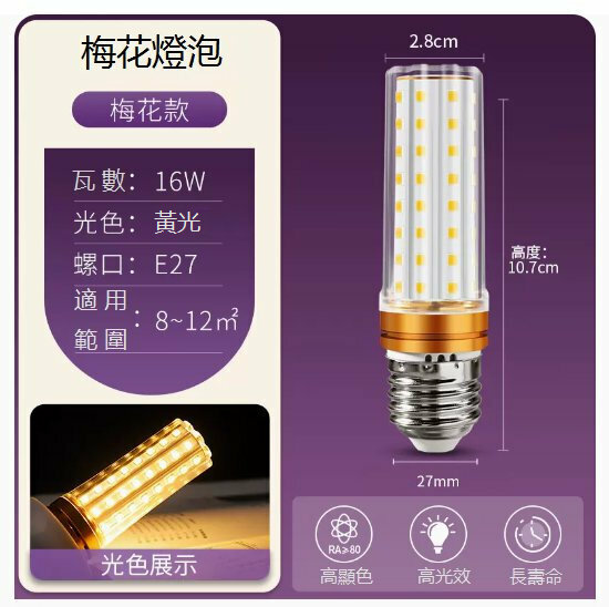 Hot recommended LED light bulb corn lamp (e27 screw socket, super bright 16W yellow light)