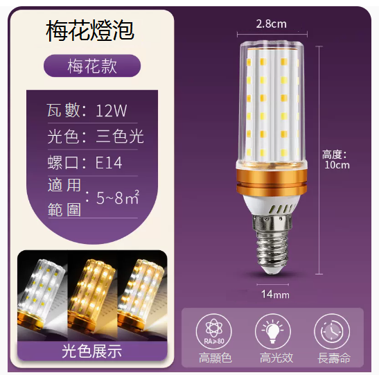 熱推LED燈泡玉米燈（e14螺口 超亮12W三色光）