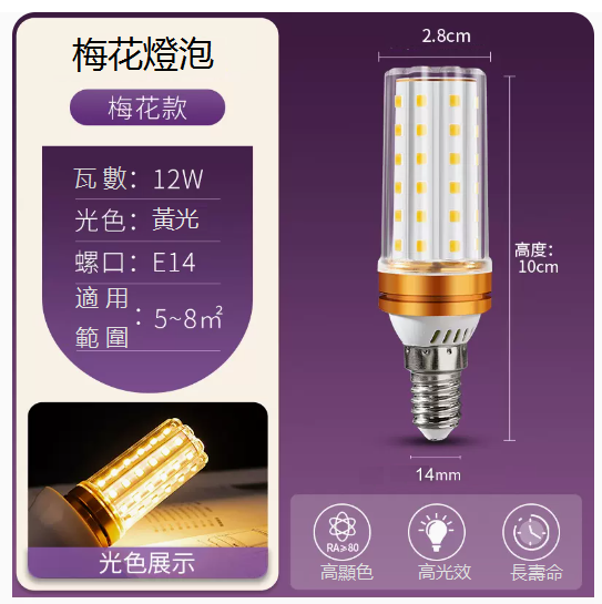 熱推LED燈泡玉米燈（e14螺口 超亮12W黃光）