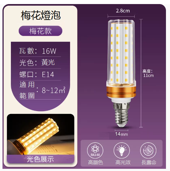Hot recommended LED light bulb corn lamp (e14 screw socket, super bright 16W yellow light)