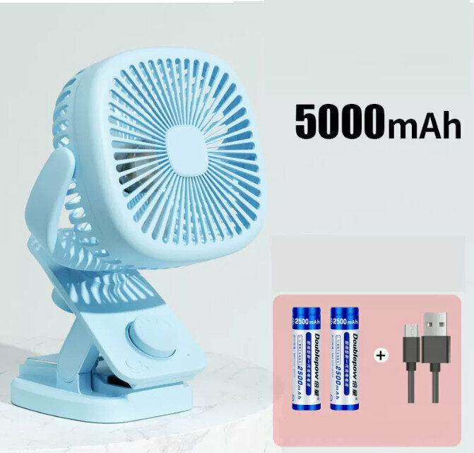 熱推搖頭小電風扇(加強版藍色+2節2500毫安培電池+usb充電線)