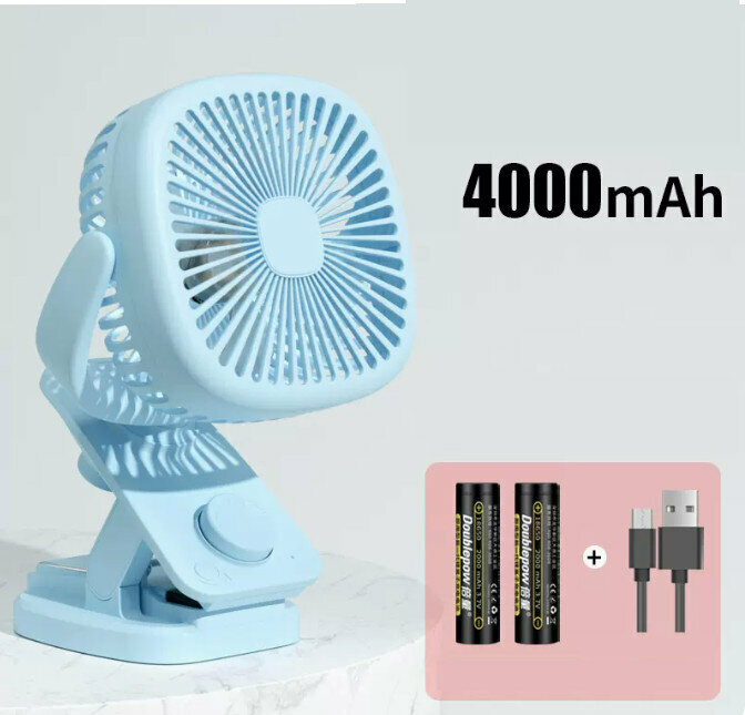 熱推搖頭小電風扇(標準版藍色+2節2000毫安培電池+usb充電線)