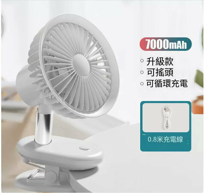 爆款小風扇(陞級合金款7000mAh【冰川白】可搖頭★四擋風力★可迴圈充電)