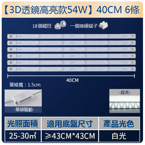 爆款【6條】LED吸頂燈替換燈條（長40cm）（54W白光）